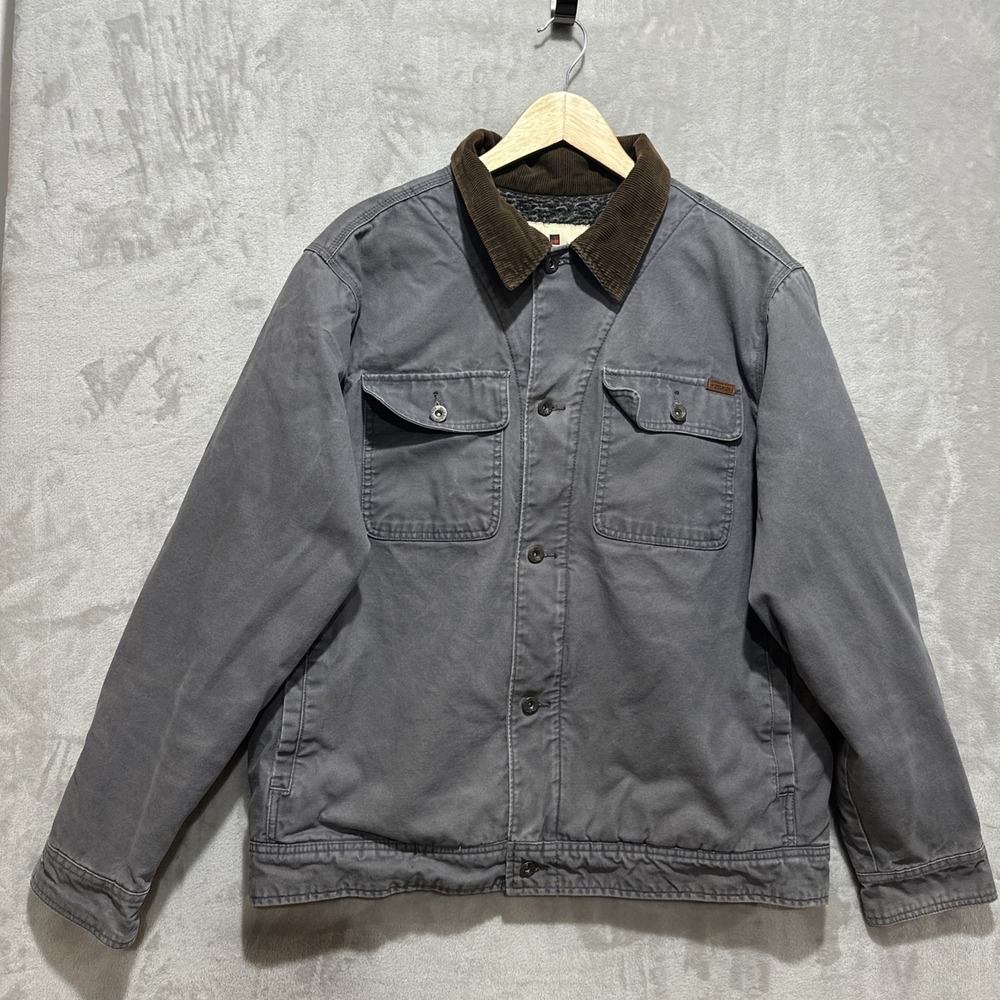 Woolrich Jacket Men's Size L Gray Telluride Canvas Sherpa Fleece Barn Chore Coat